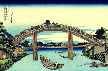 Fuji vu à travers le pont mannen à Fukagawa Katsushika Hokusai ukiyoe Peinture à l'huile